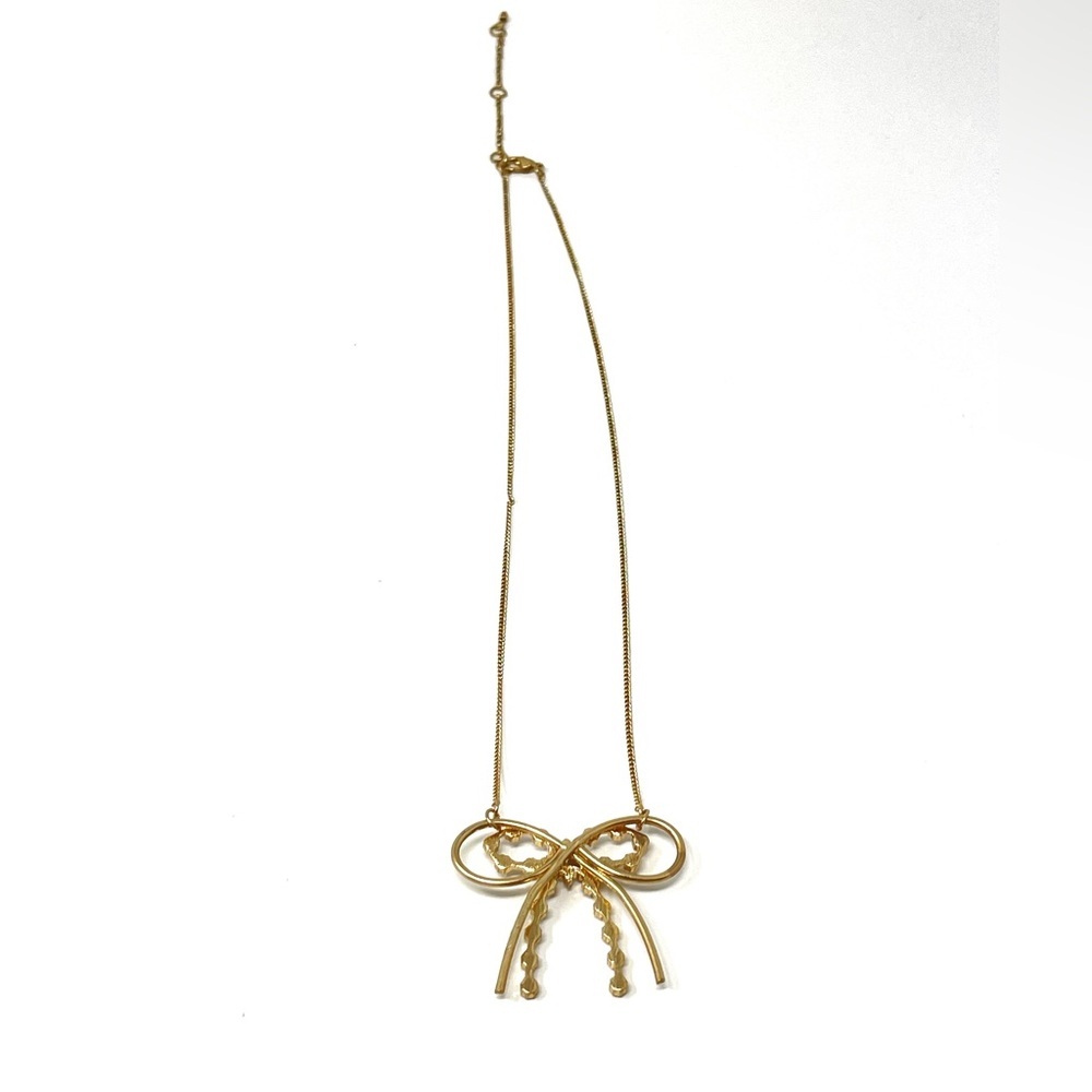 New Anthropologie Rhinestone Bow Necklace Gold - Picture 2 of 5